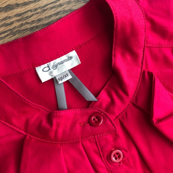 Fitted Red Button Down Top with Ruffles - Picture 2 of 11